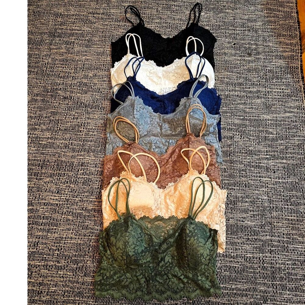Bundle Lace Bralettes L/XL Strappy Padded Bralette Set Boho Neutral Colors NWOT